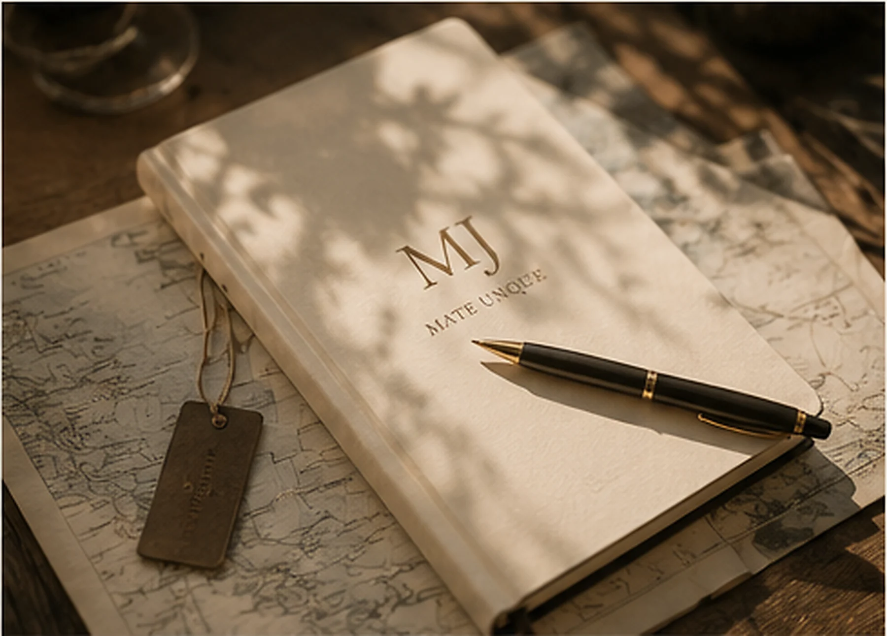 Cuaderno de viaje de Mate Unique sobre un mapa